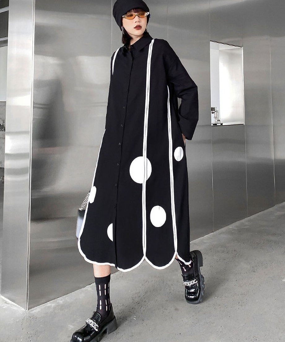 Scallop Dot Graphic Shirt Dress