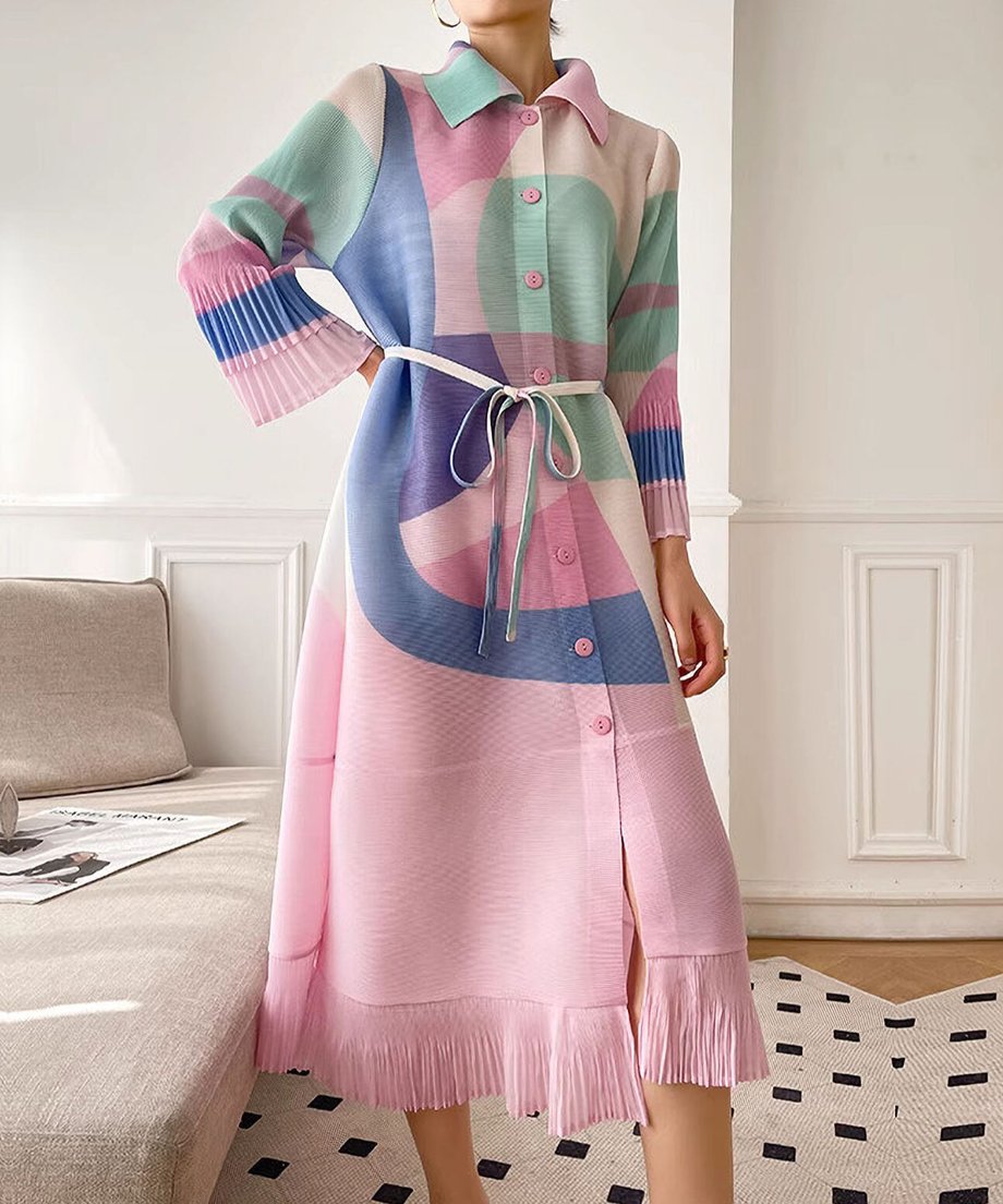 Pastel Geometry Pleated Dress