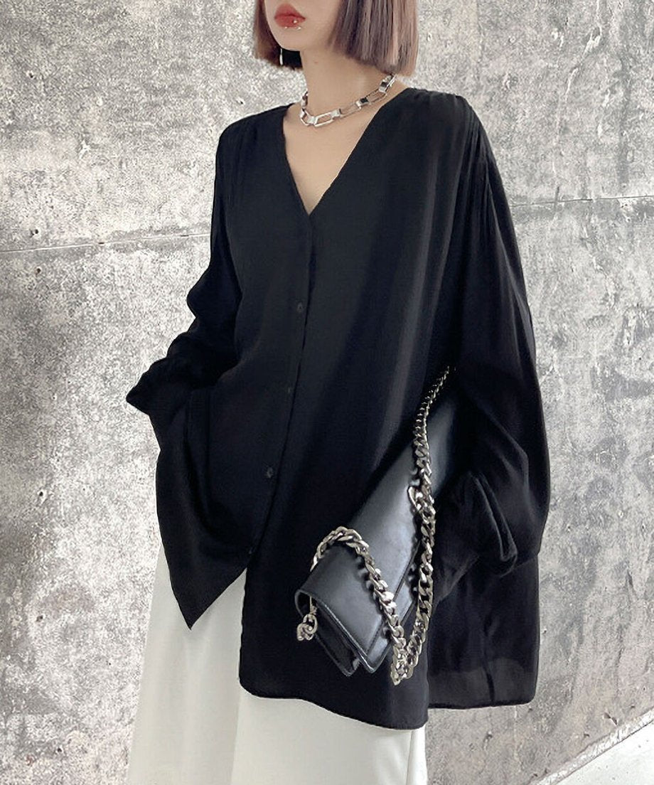 V-Neck Relaxed Satin Blouse