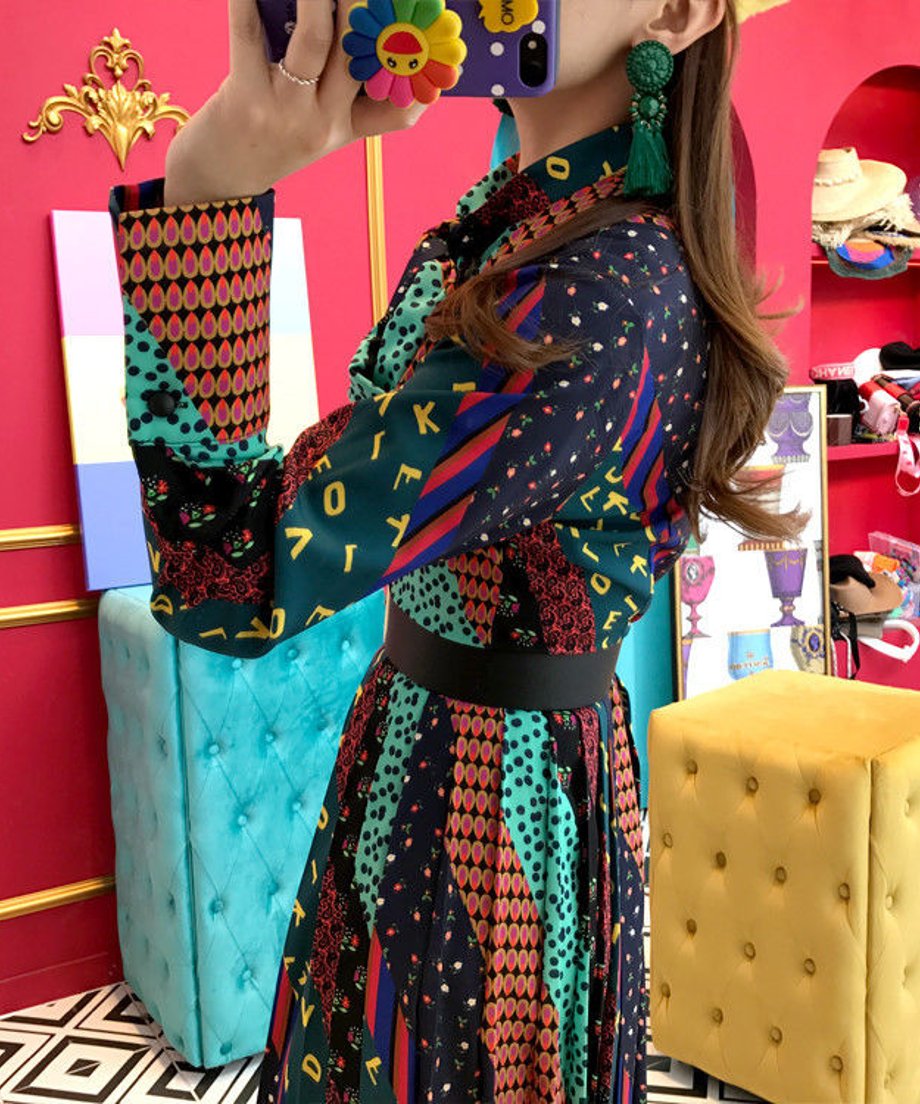 Retro Print Bowtie Dress