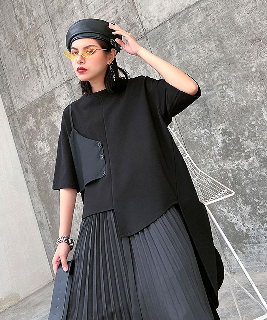 Half Sleeve Asymmetric Top