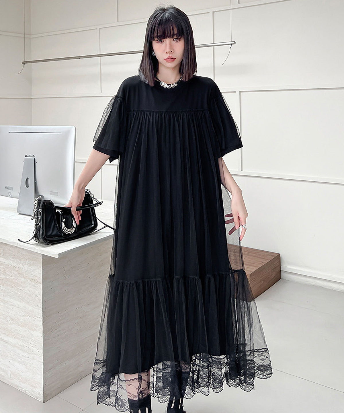 Mesh Layered Flared Dress