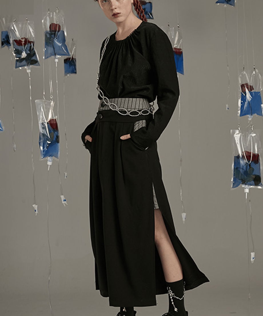 Side Slit Layered Check Insert Skirt