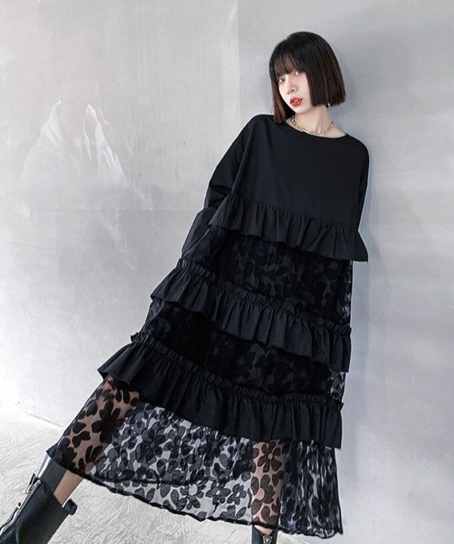 See-Through Floral Tiered Dress