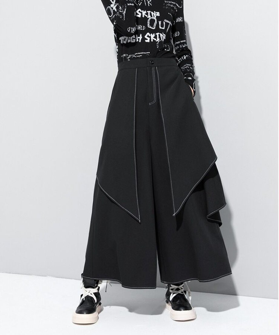 Asymmetric Fold Wide Pants