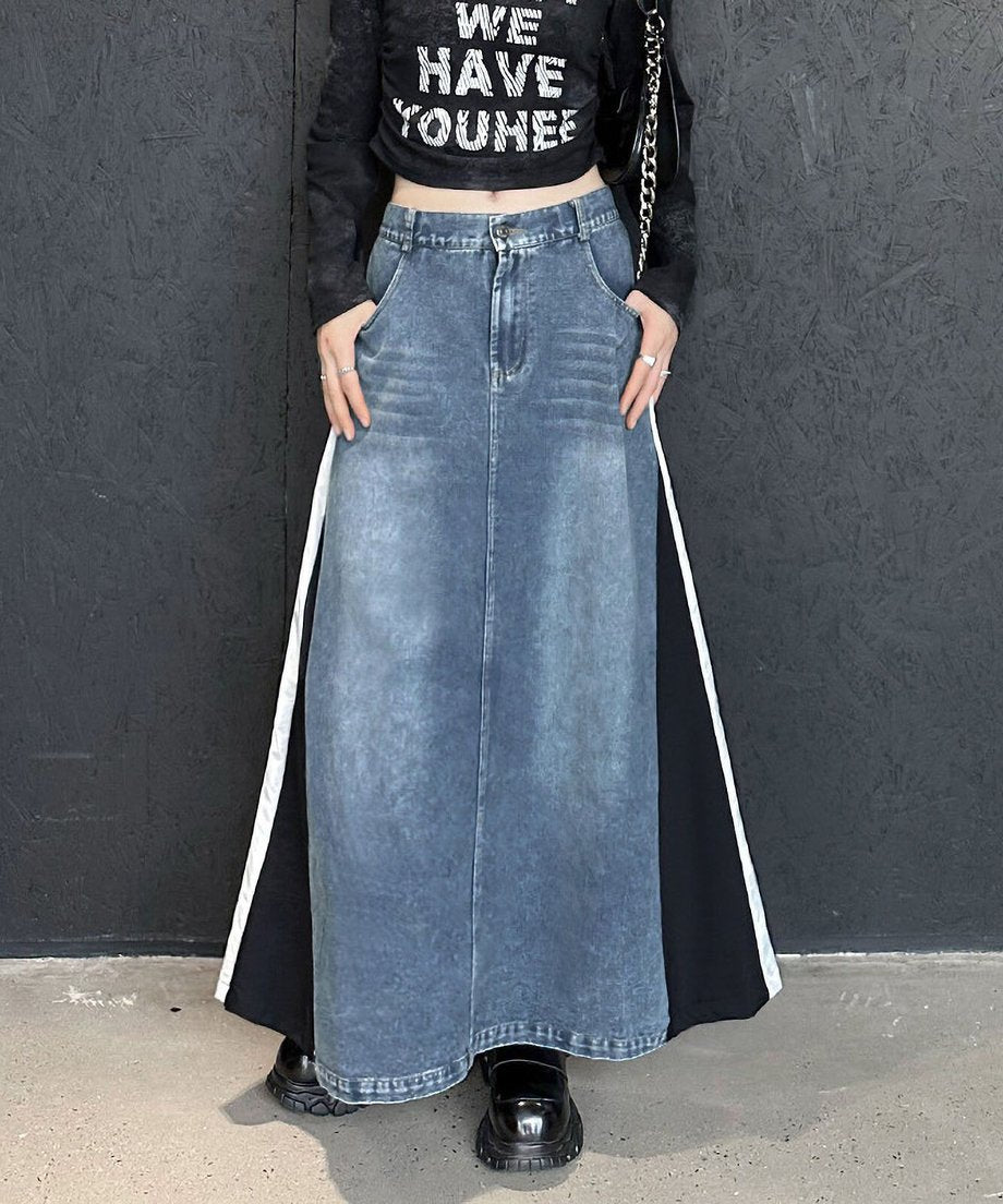 Hybrid Denim Flare Maxi Skirt