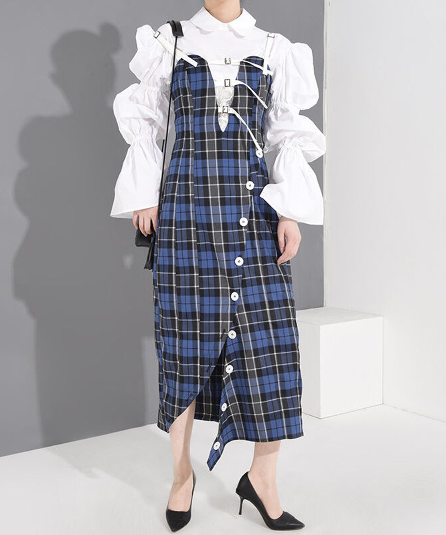 check pattern camisole dress
