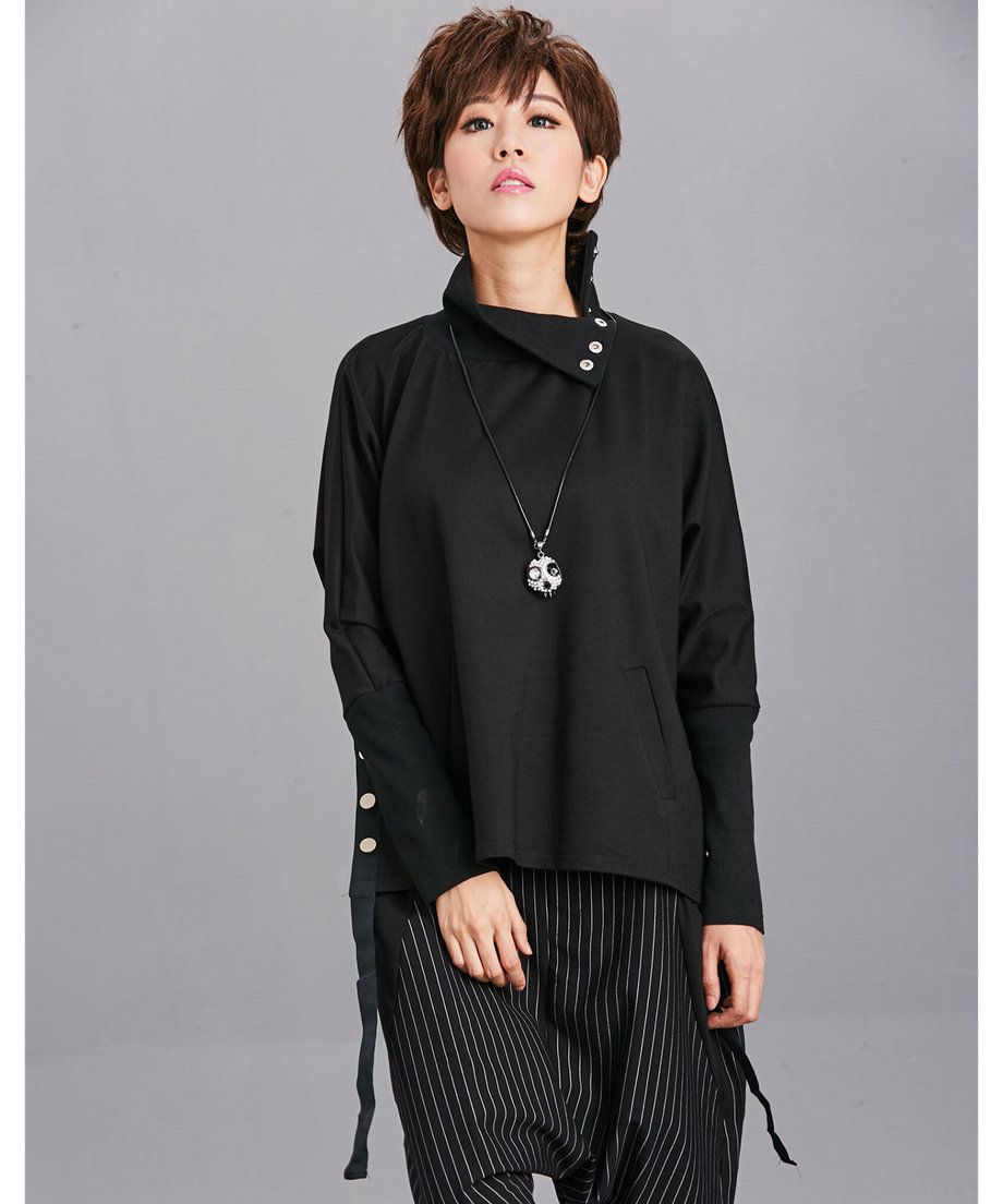 Snap Collar Drawstring Top