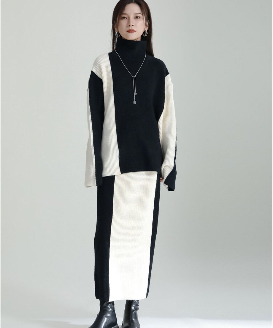 Bicolor Sweater & Skirt Co-ord