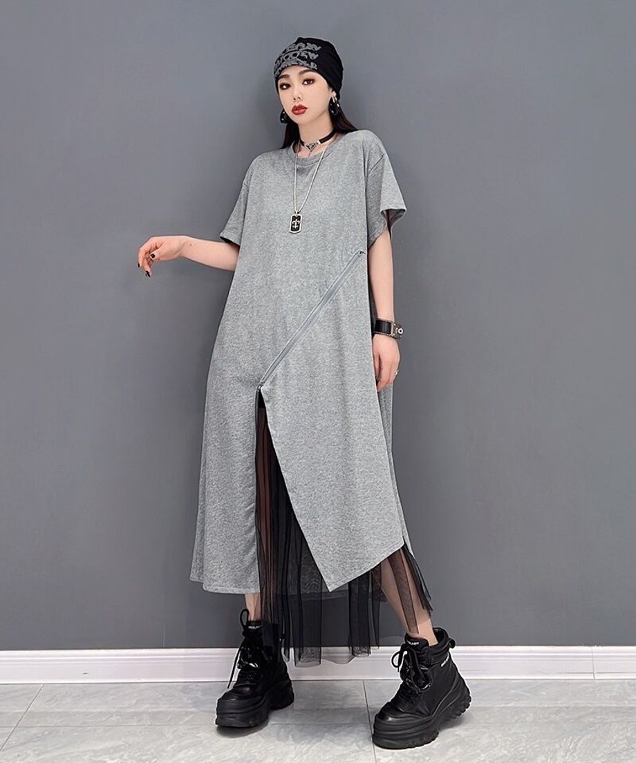 Asymmetric Mesh Layered Dress