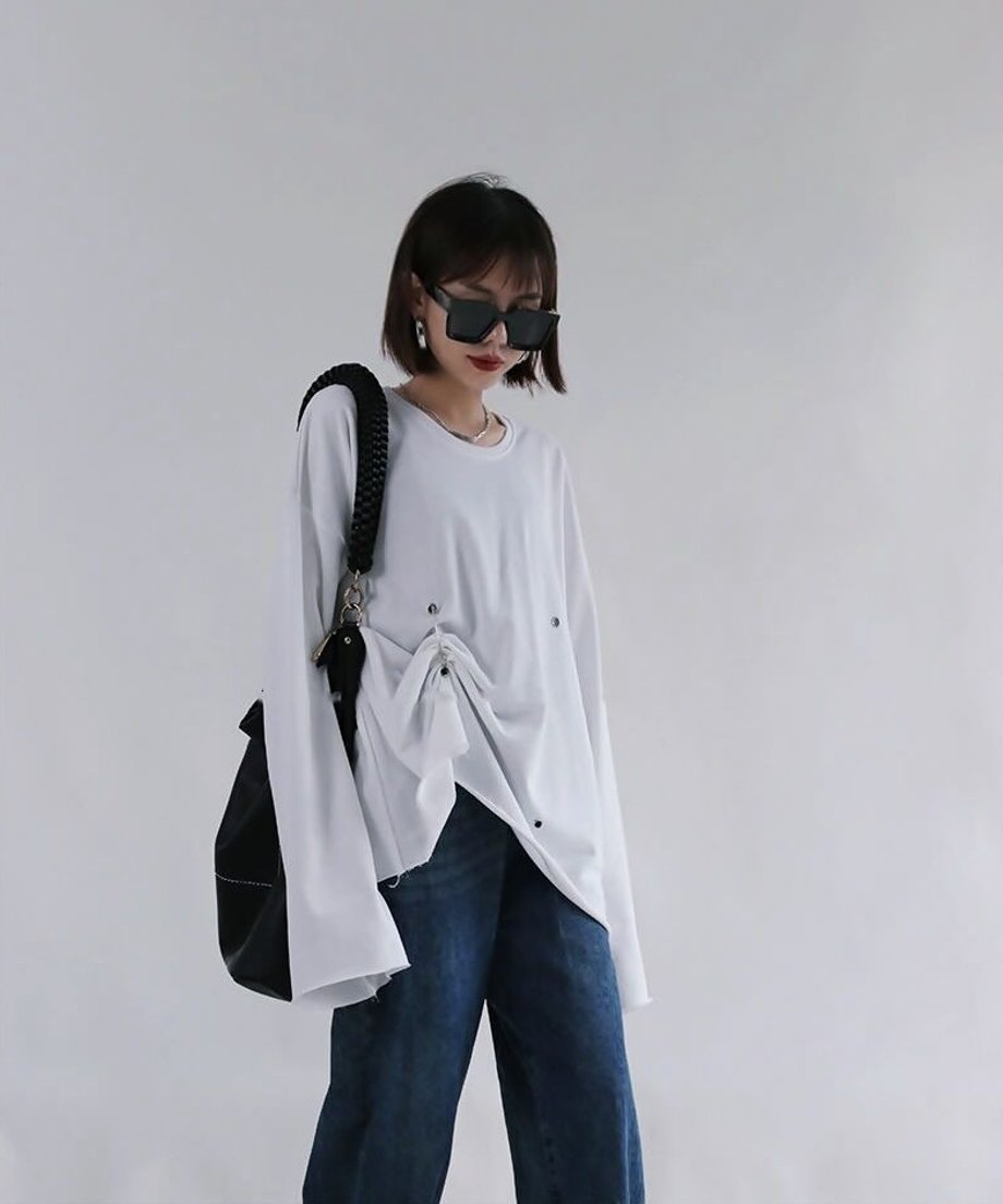 Pin Tuck Drape Long Sleeve Top
