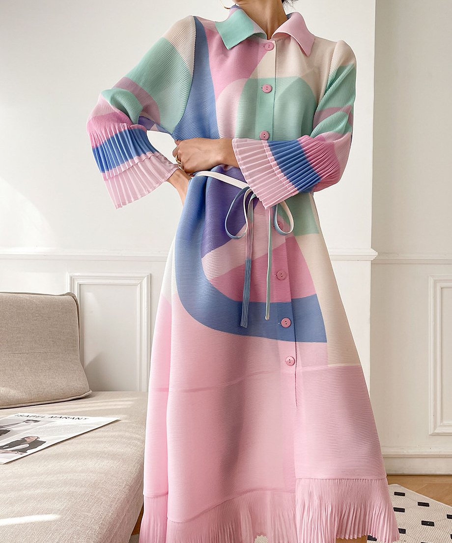 Pastel Geometry Pleated Dress