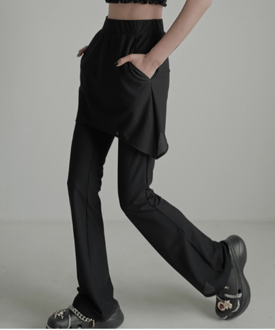Asymmetric Skirted Flare Pants