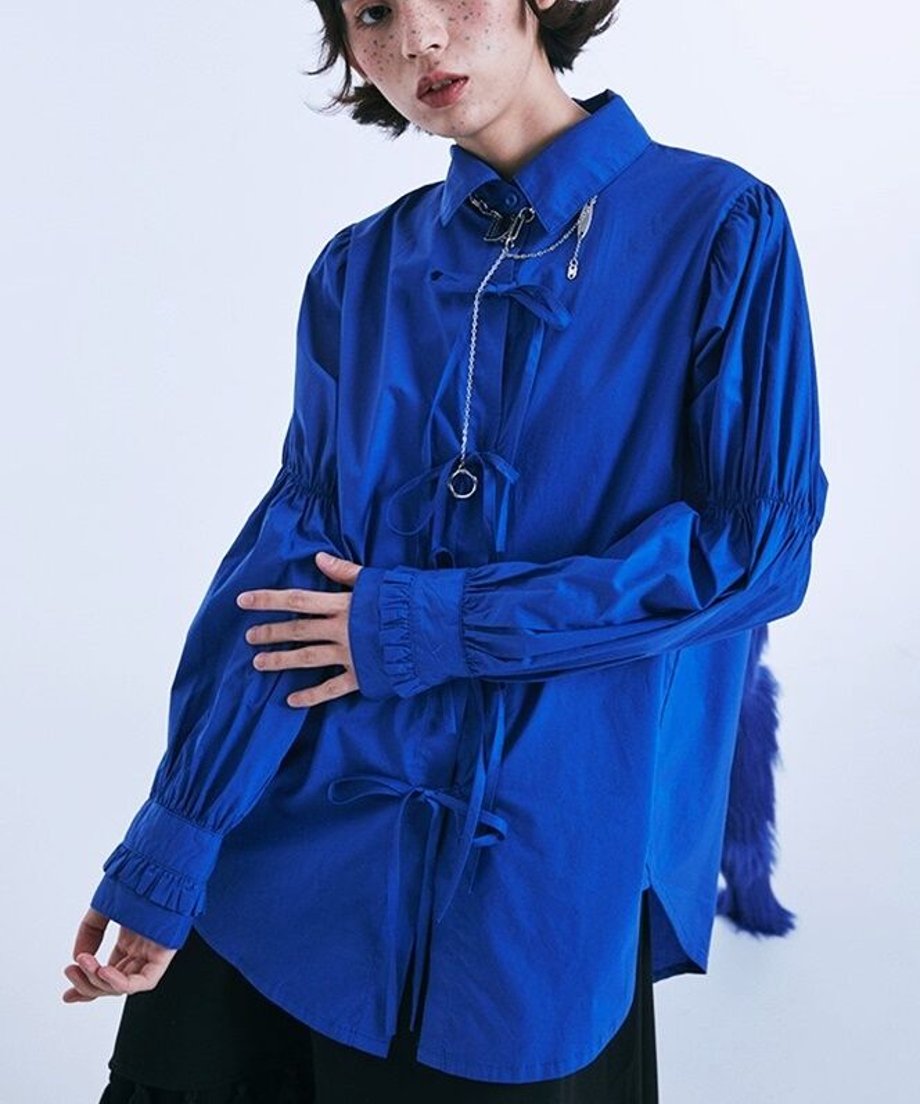 Ribbon Tie Puff Sleeve Blouse