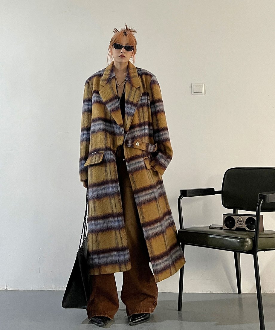 Blurred Check Long Coat