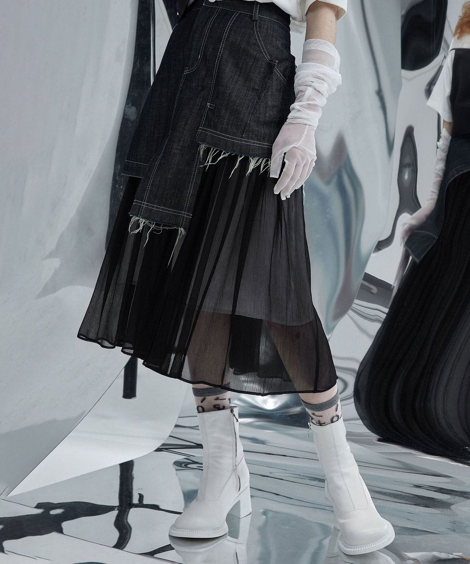 Hem Tulle Denim Skirt