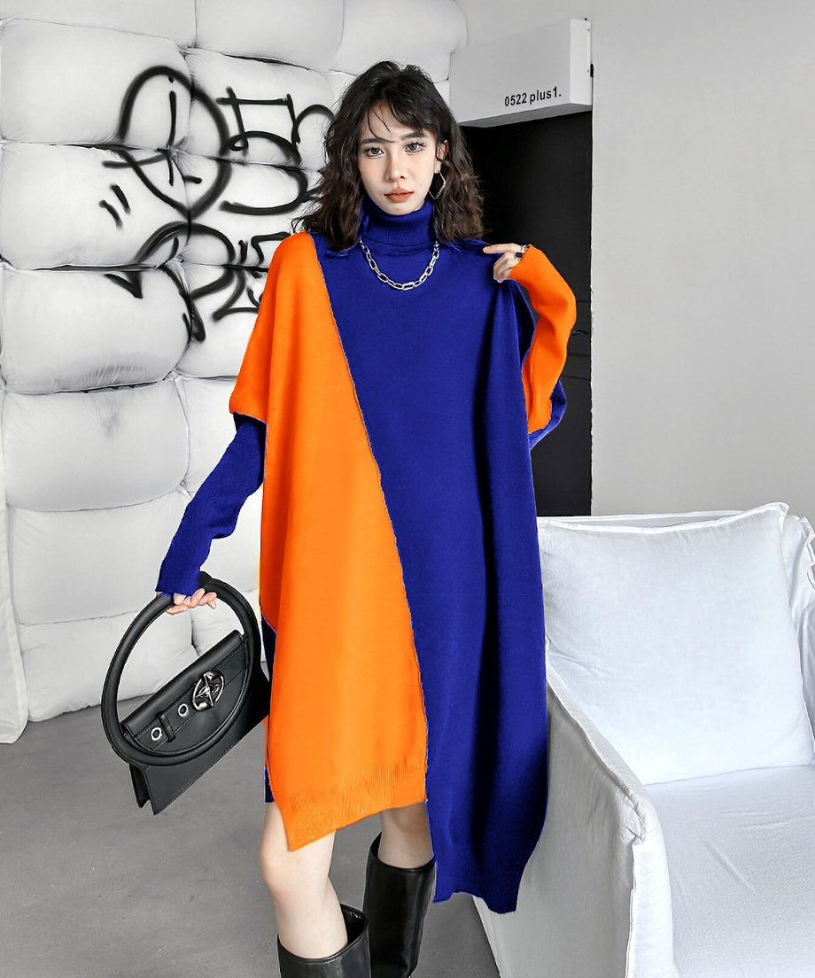 Diagonal Switch Sweater Dress