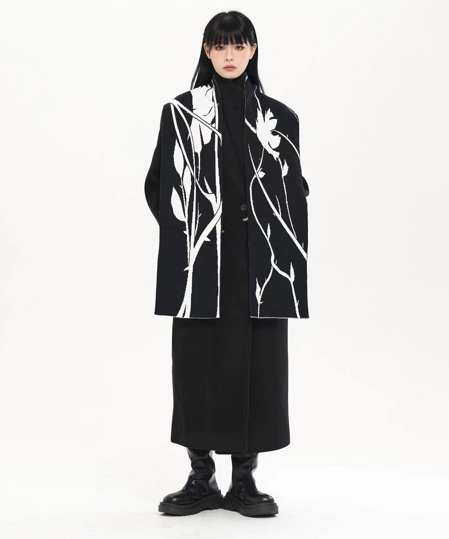 Monochrome Floral Contrast Stole