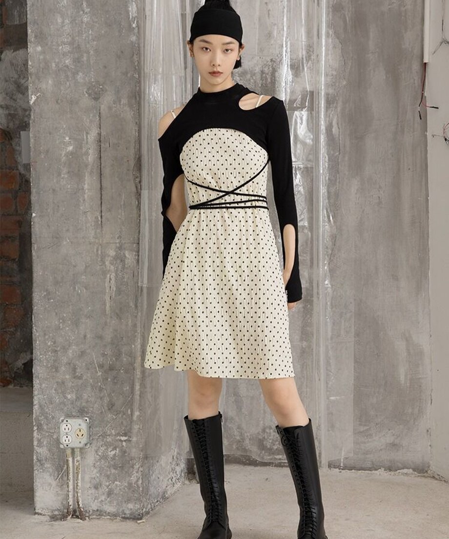 Cutout Layered Top & Dot Dress Co-ord