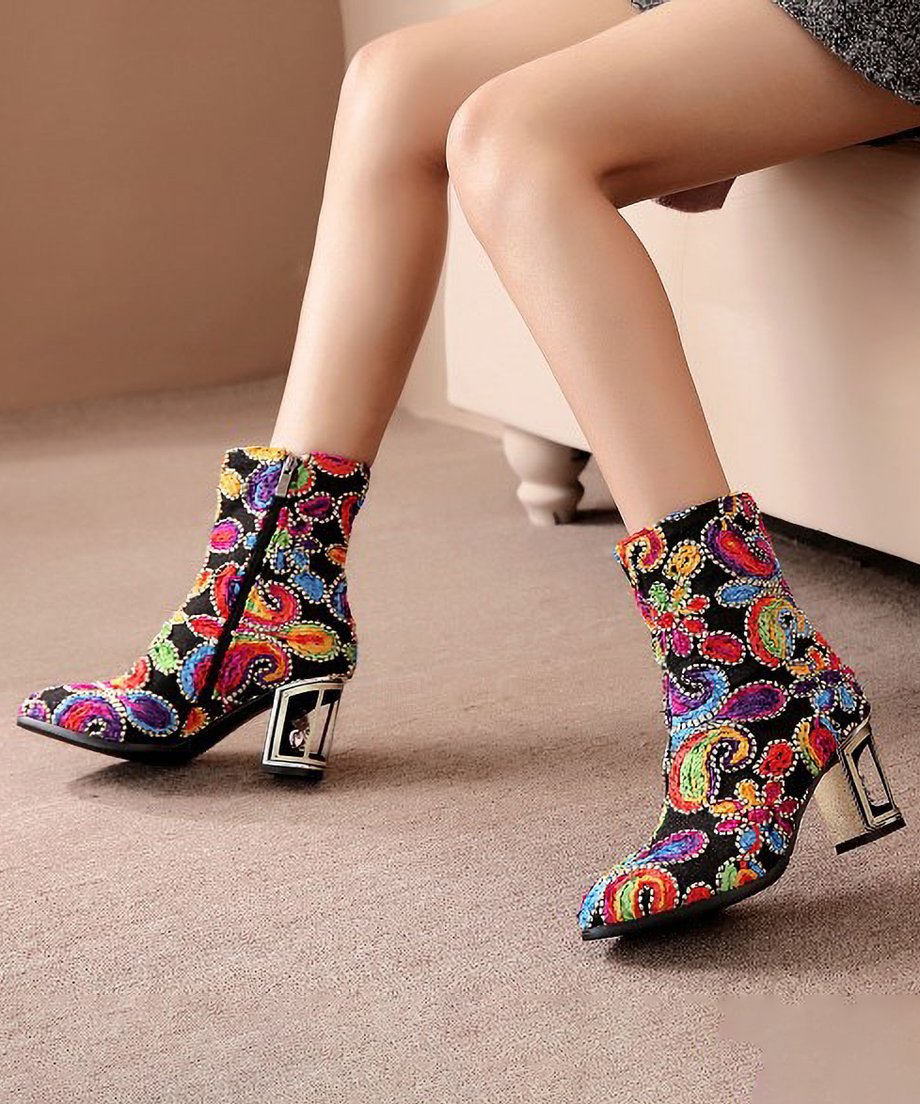 Beads  Flower Short Boots