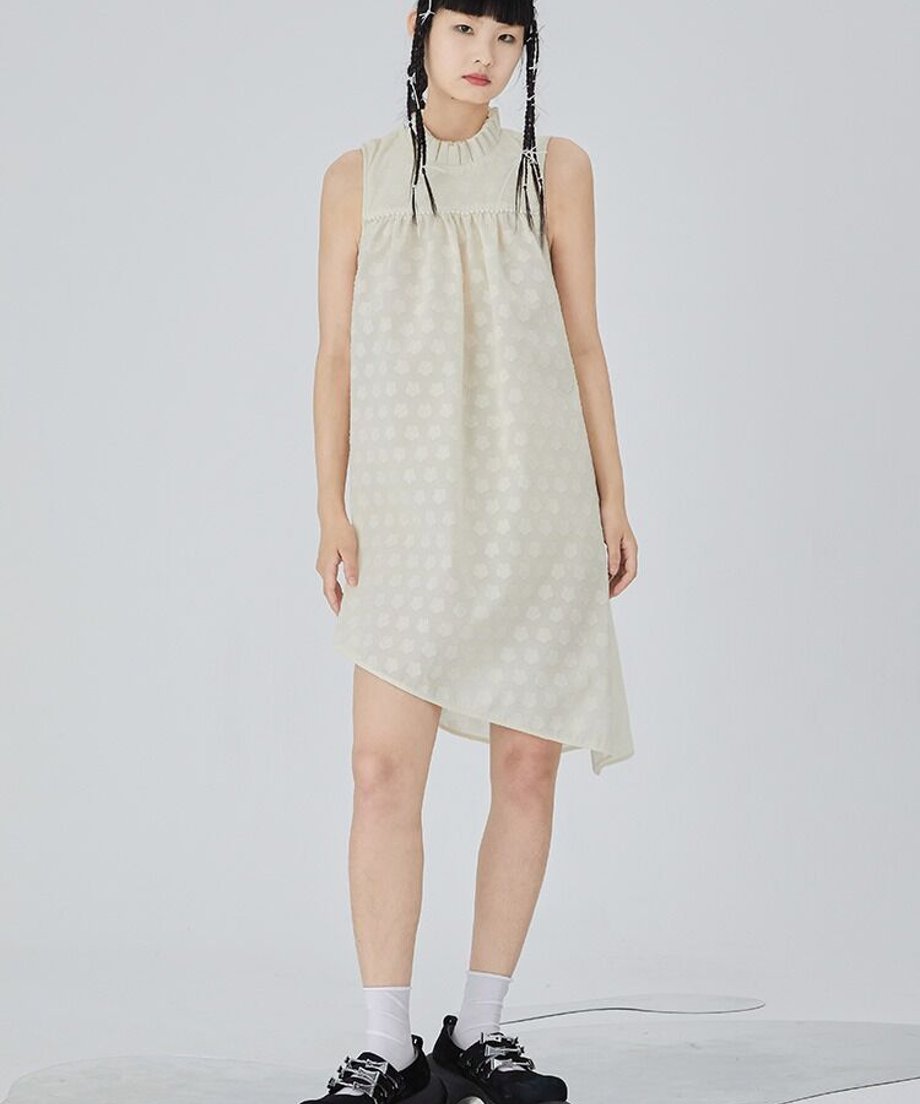 Dot Jacquard Asymmetric Dress