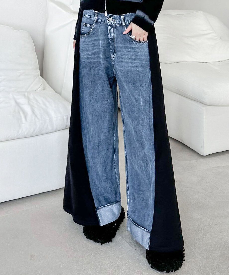 Layered Wide Panel Denim Pants