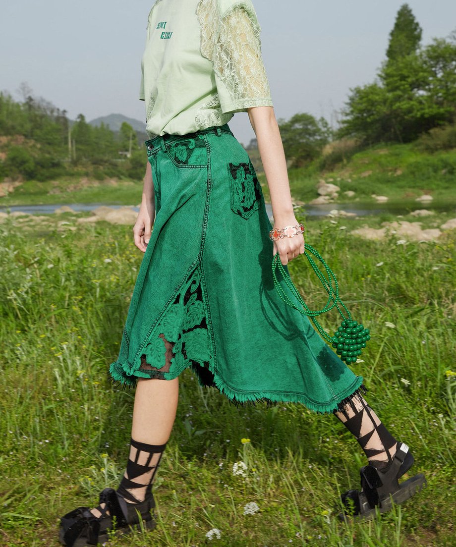 Lace Blocking Skirt
