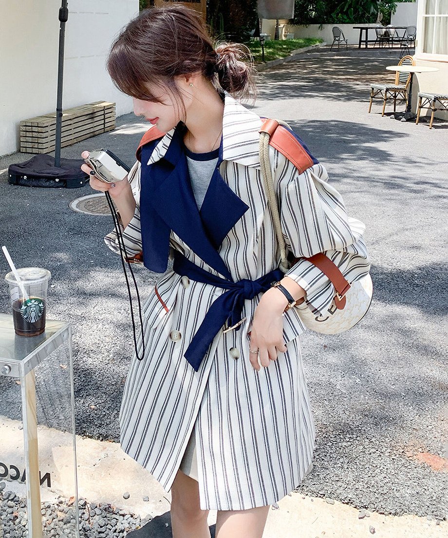 Striped Short Trench Coat
