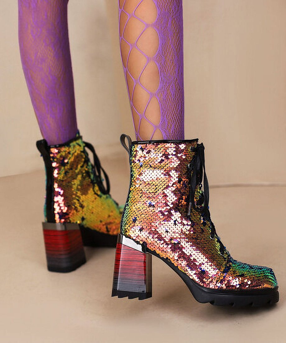 Holographic Sequin Chunky Boots