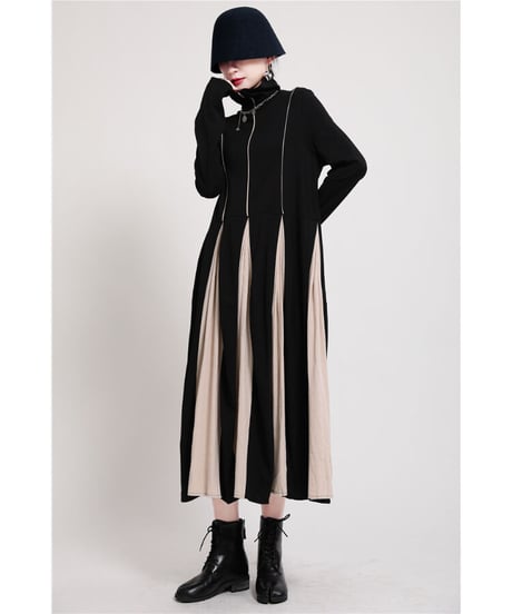 Bi-color Flare Zip Dress