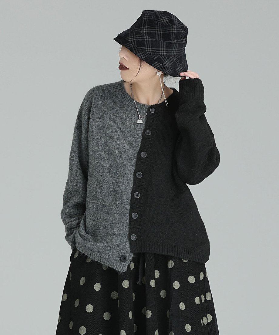 Two-Tone Split Button Cardigan