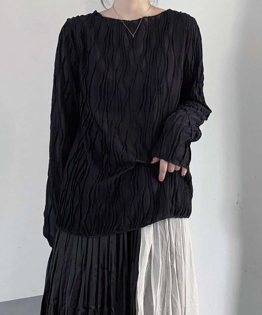 Ripple-fabric Long Sleeve T-shirt