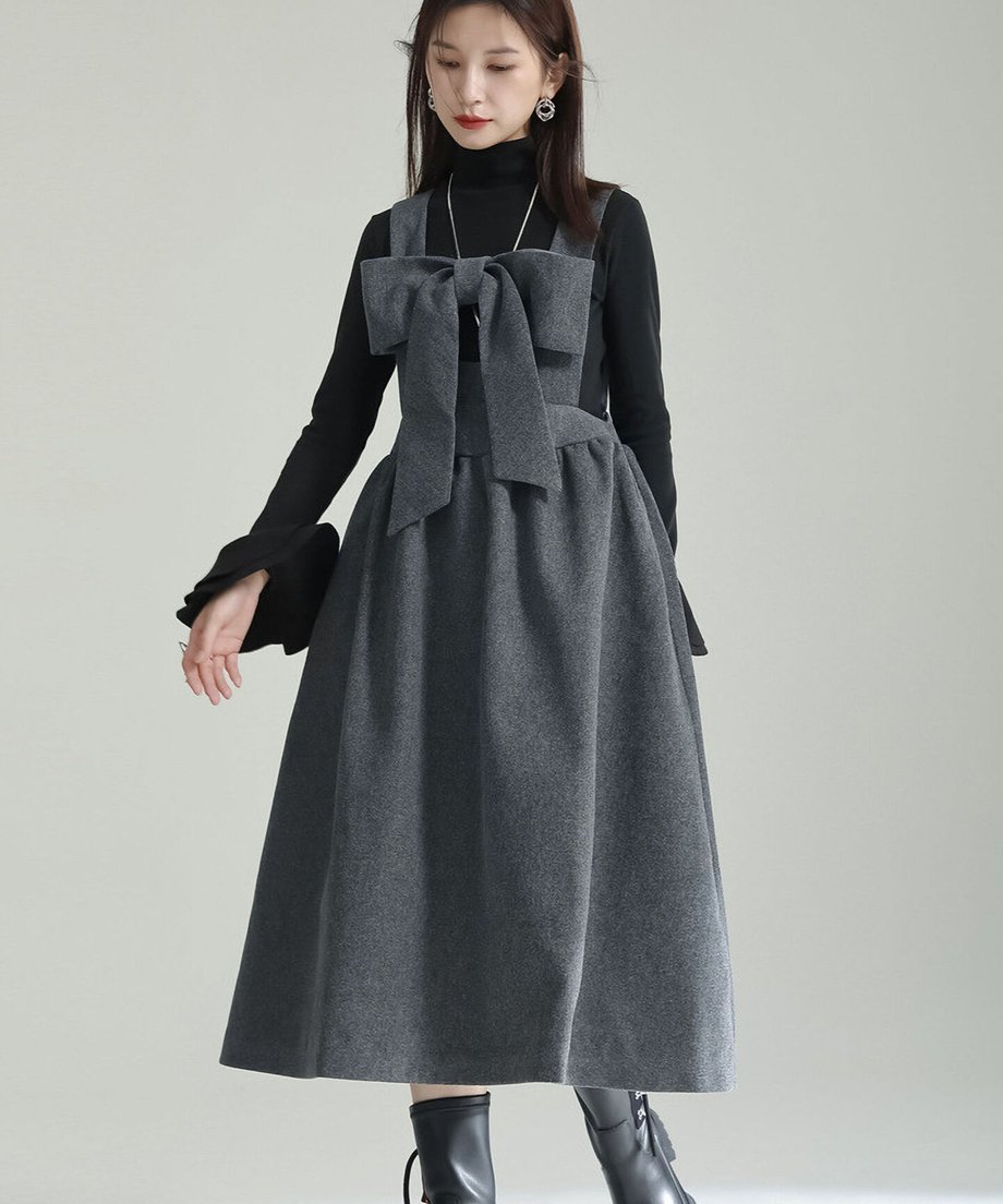 Bow Strap Wool Dress