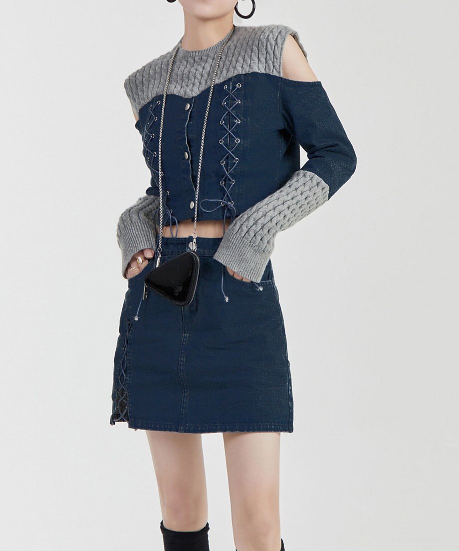 Open Shoulder Denim Top