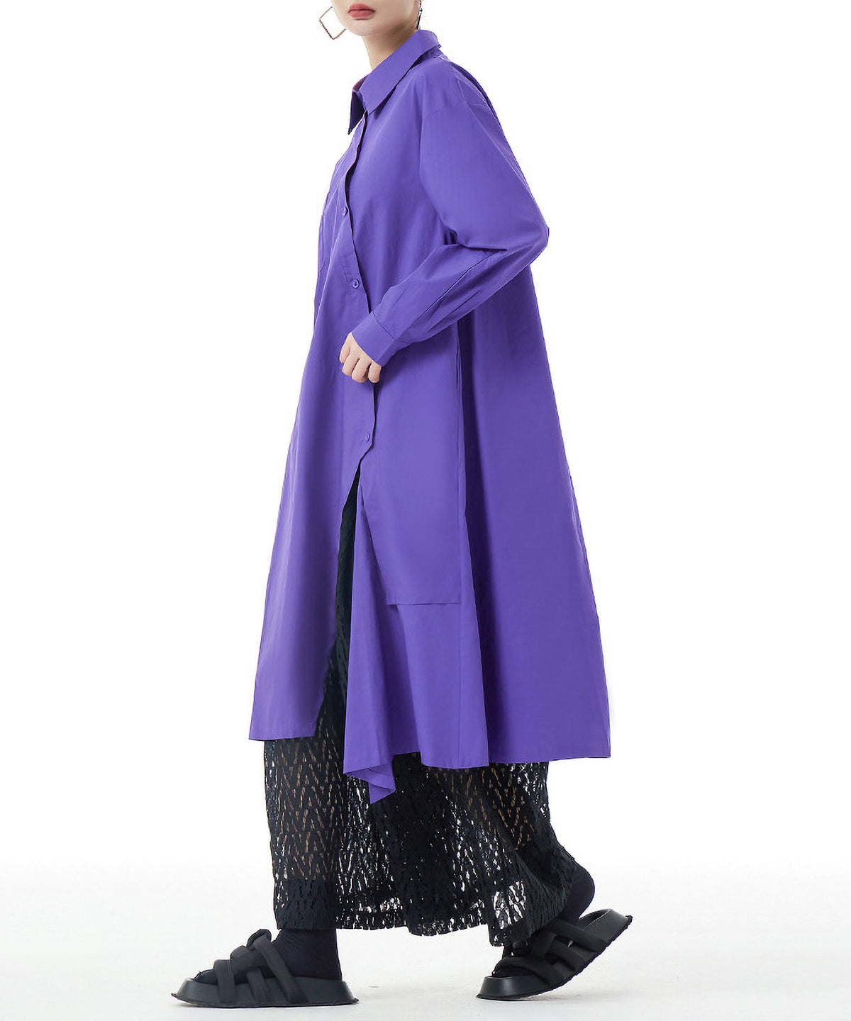 Diagonal Button Long Blouse