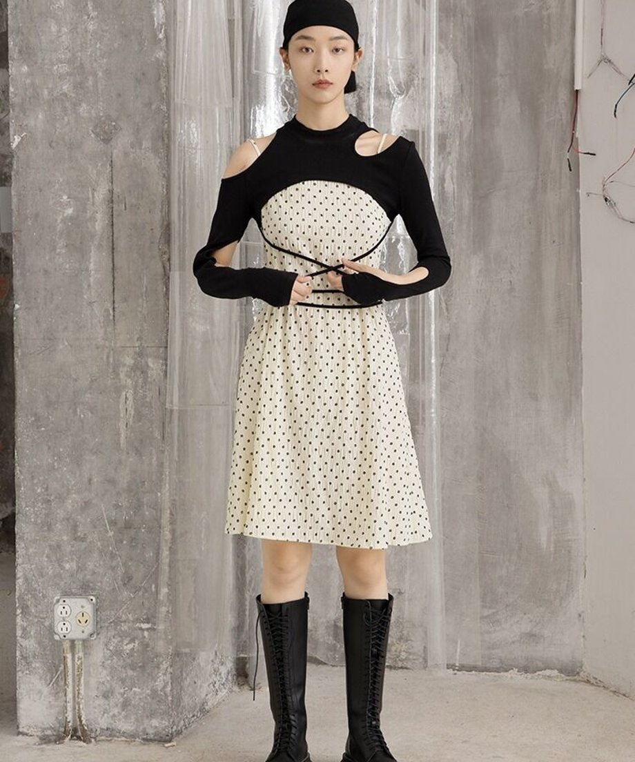 Cutout Layered Top & Dot Dress Co-ord