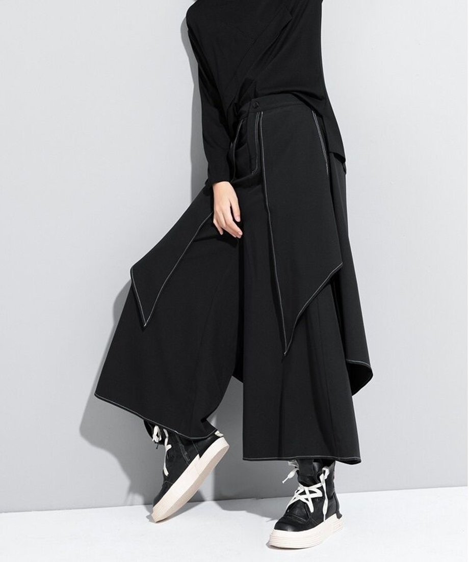 Asymmetric Fold Wide Pants
