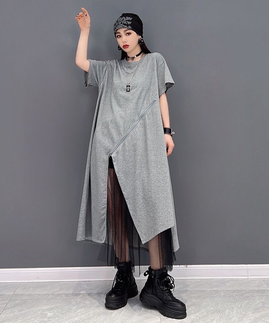 Asymmetric Mesh Layered Dress