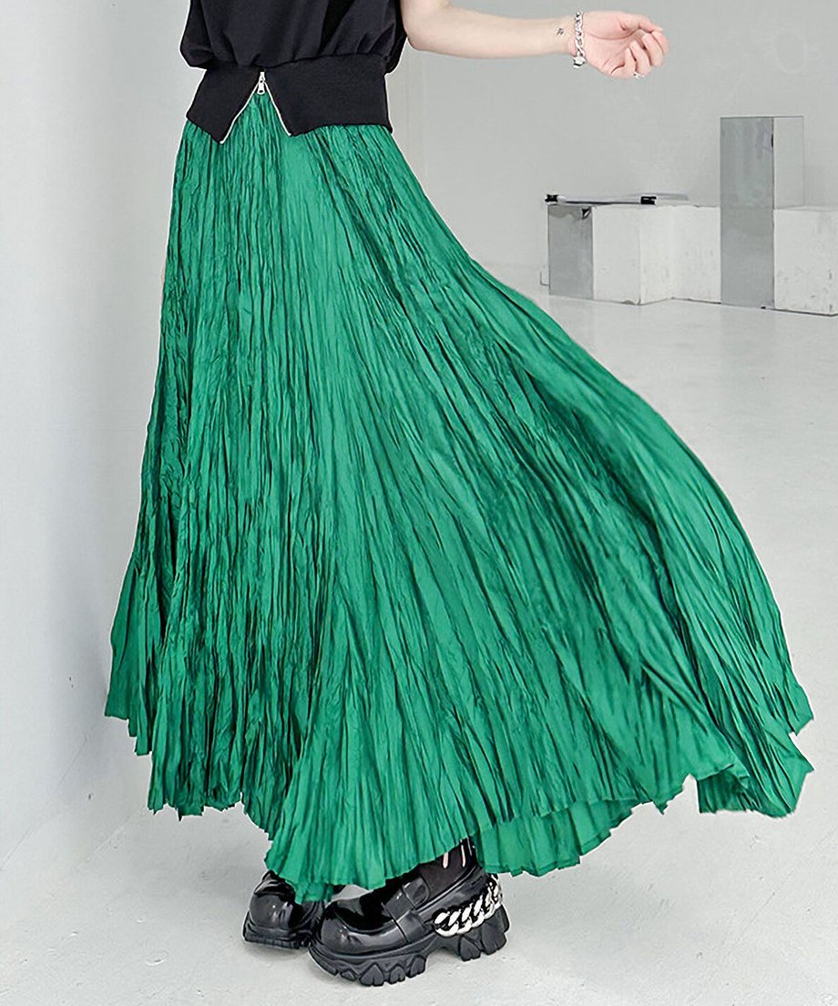 Wrinkle Flare Long Skirt