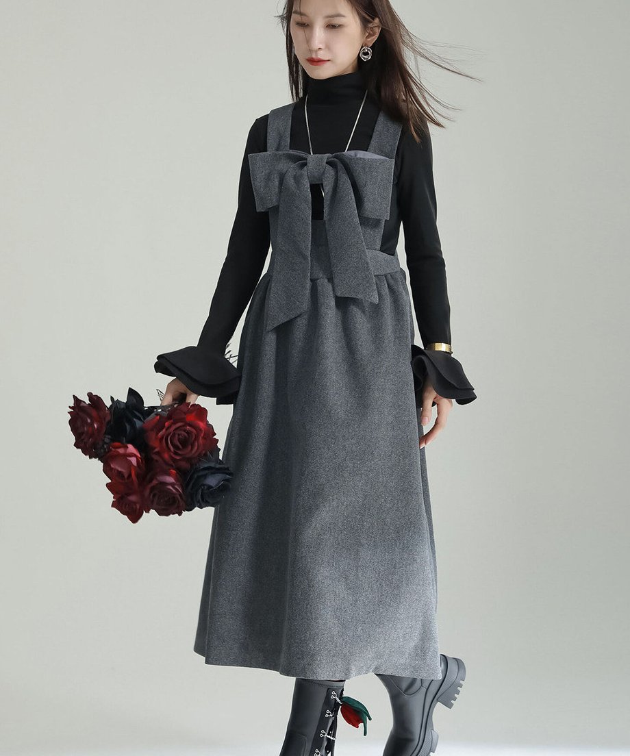 Bow Strap Wool Dress