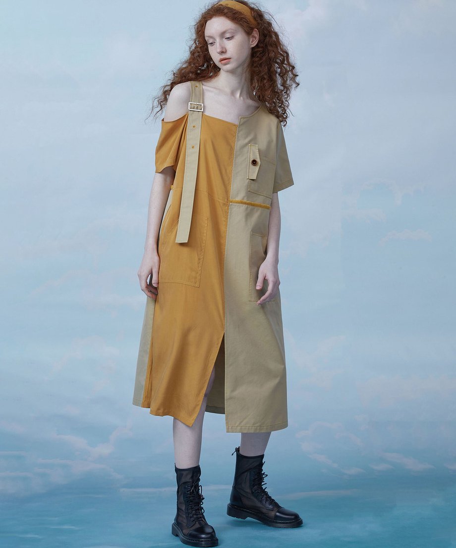 Dual Tone Asymmetric Strap Dress
