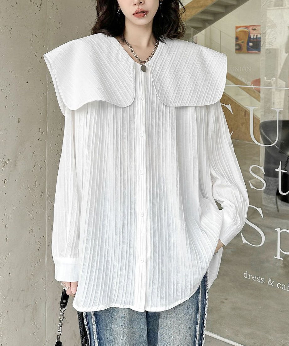 Pleated Sailor Collar Blouse