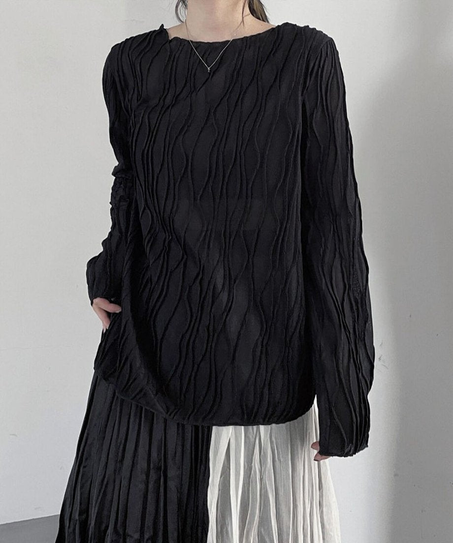 Ripple-fabric Long Sleeve T-shirt