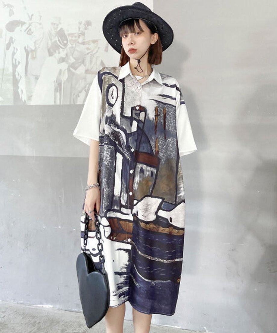Abstract Cityscape Art Shirt Dress