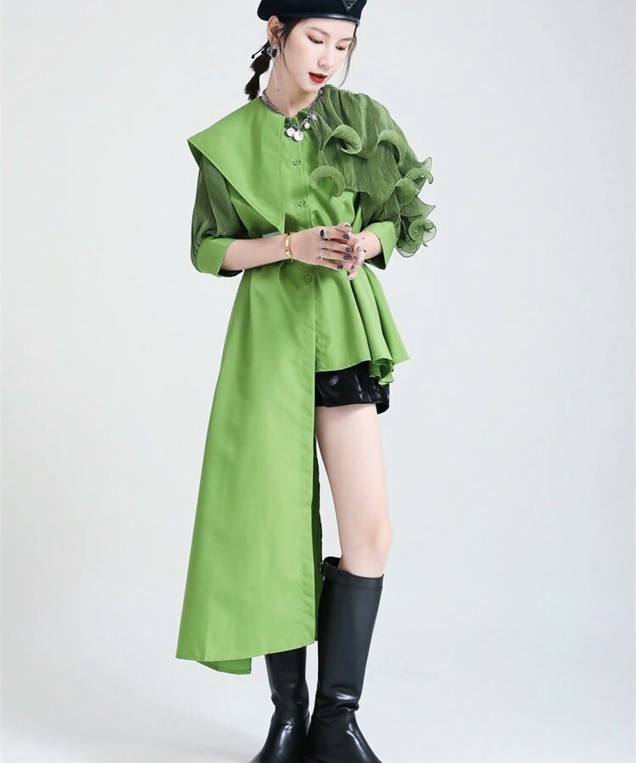 Ruffle Pleated Half Sleeve Blouse