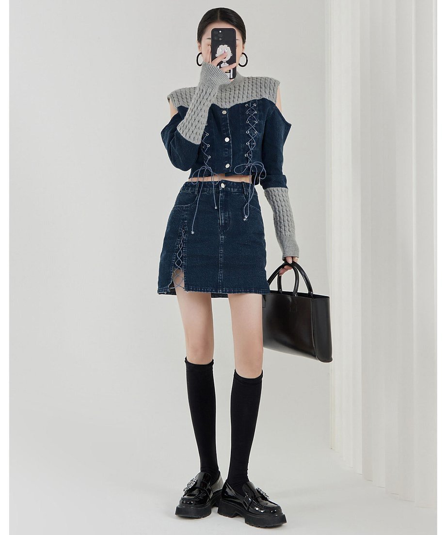 Open Shoulder Denim Top