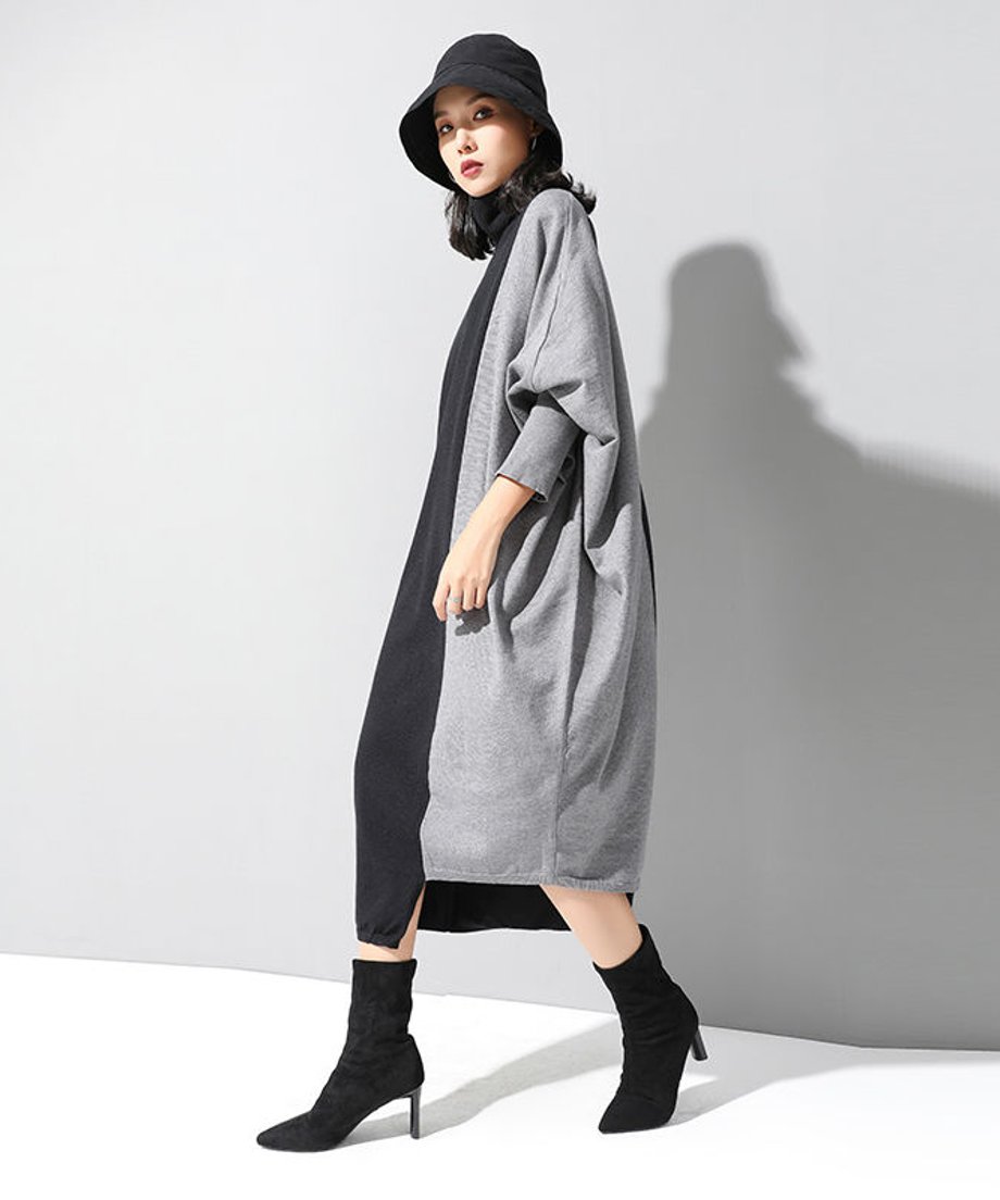 Bicolor Batwing Knit Dress