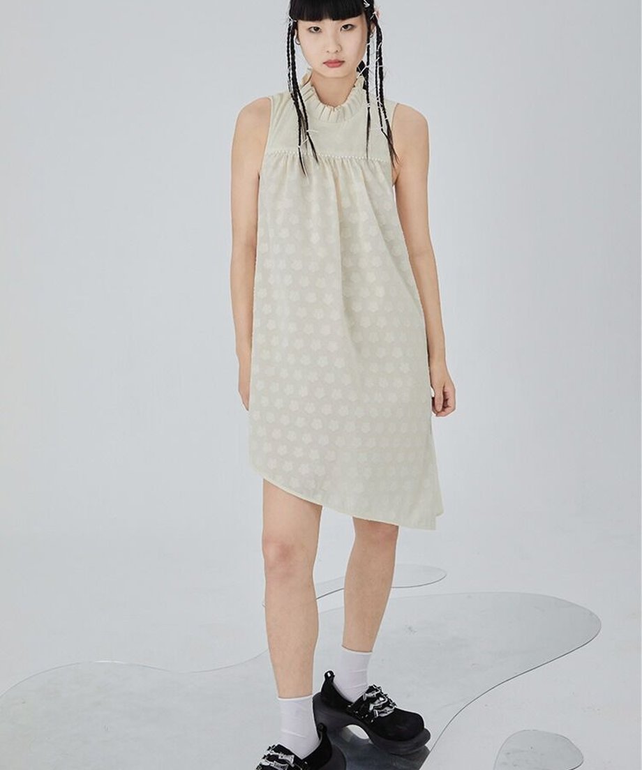Dot Jacquard Asymmetric Dress