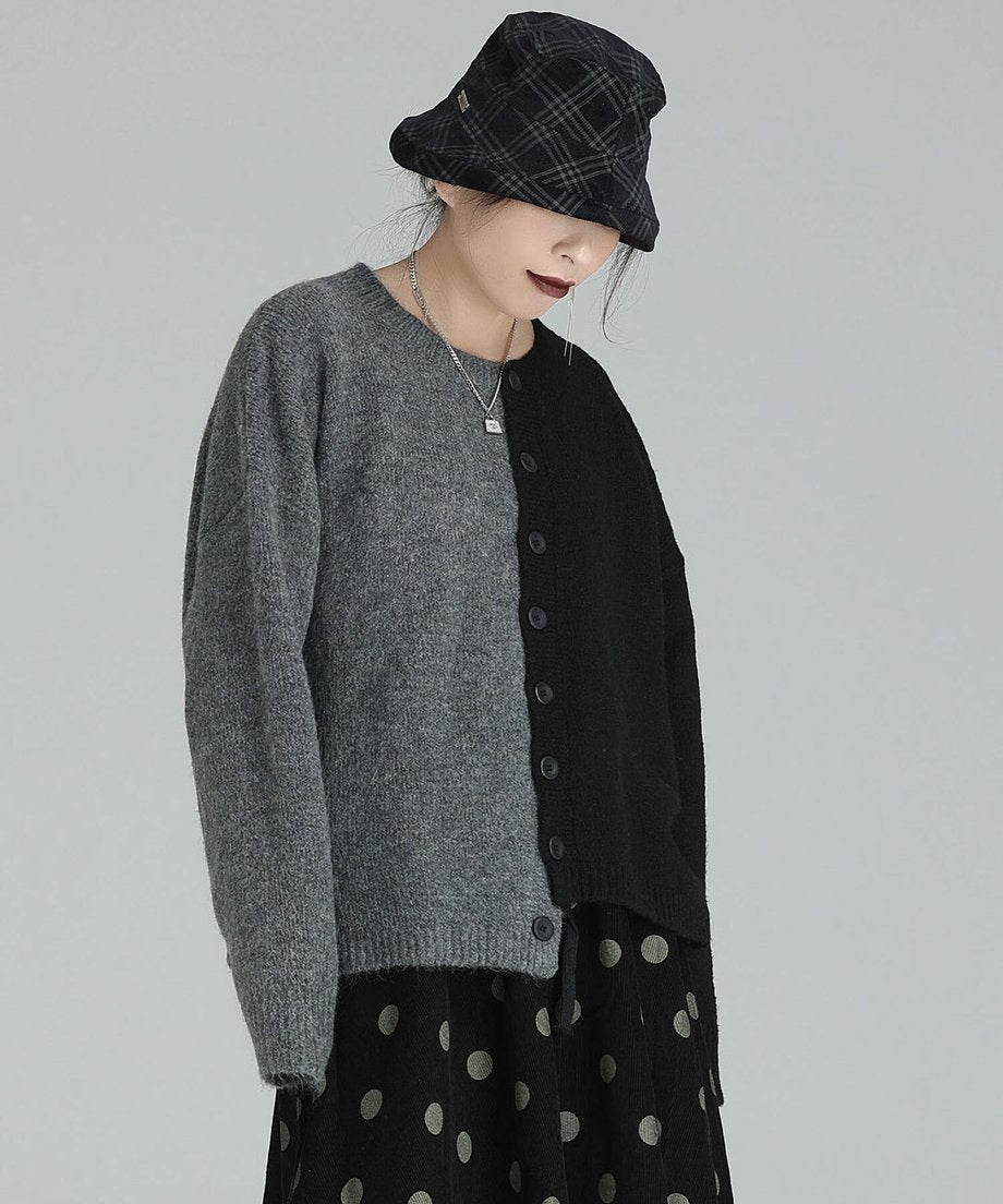 Two-Tone Split Button Cardigan