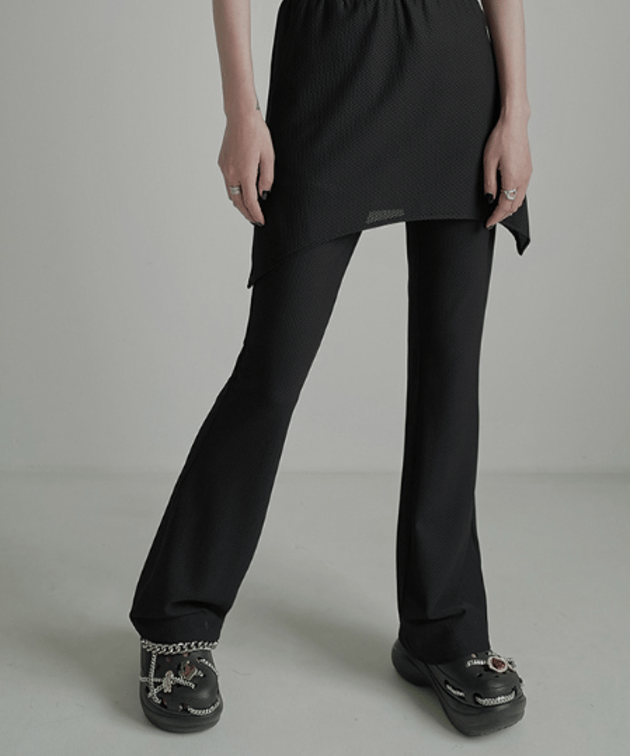 Asymmetric Skirted Flare Pants